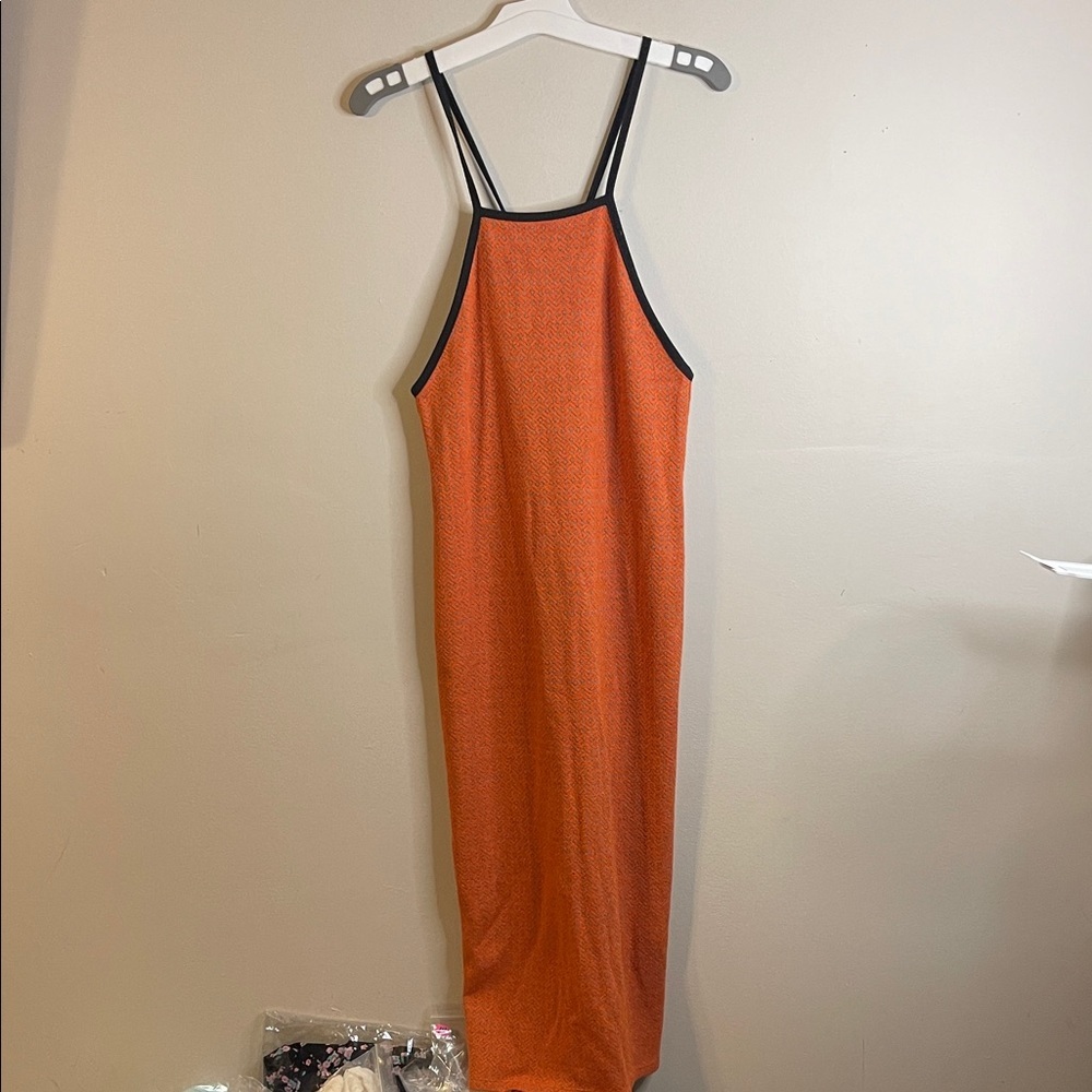 Zara Sleeveless Orange Dress Black Straps Size Medium Large EUC